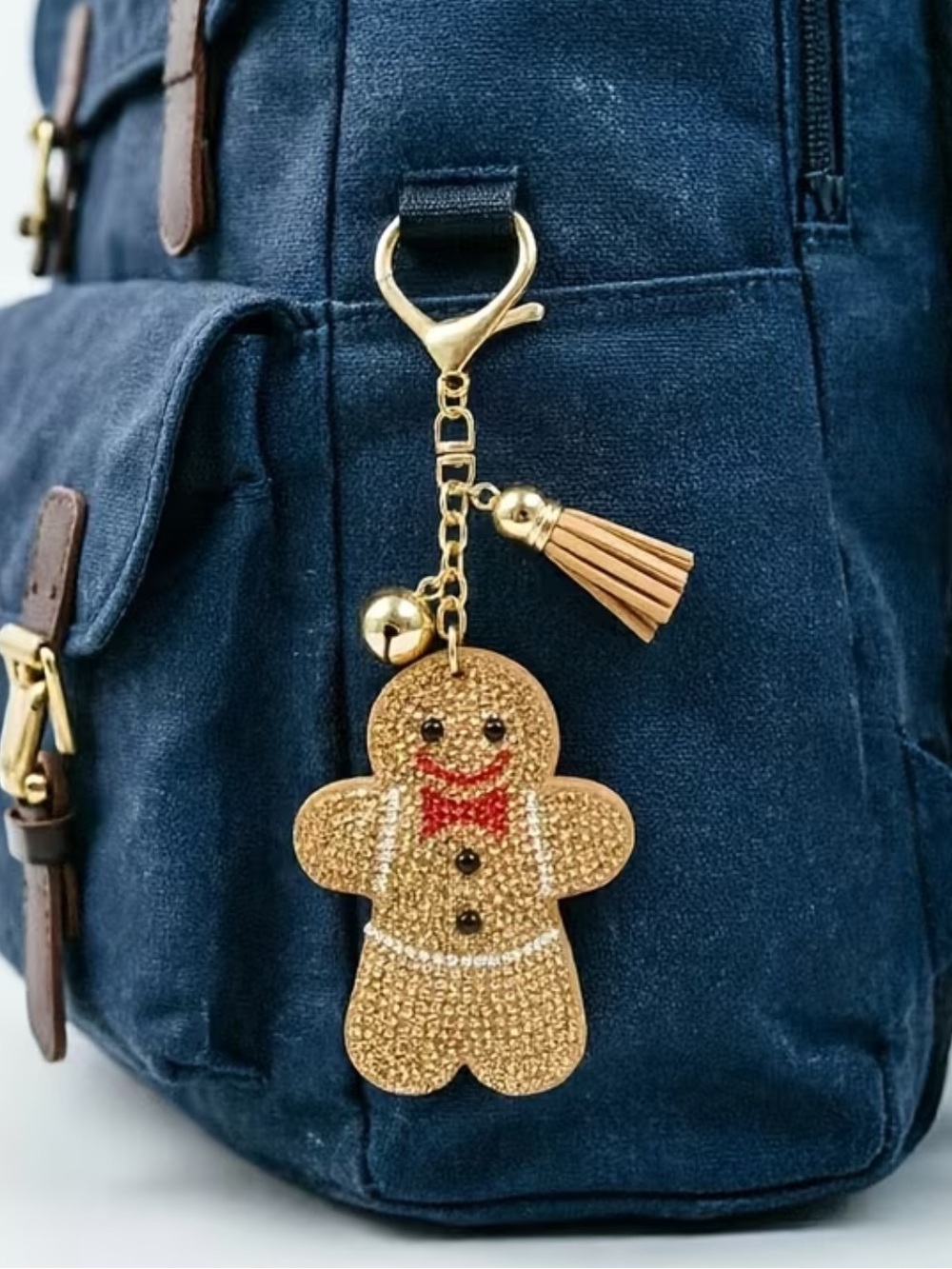 Gingerbread man bag charm Keychain in Gold & Brown NWT